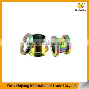 Screw Fit Flesh Tunnel Rainbow And Stainless Steel Plugs Evil Eye Body Jewelry thumbnail-1