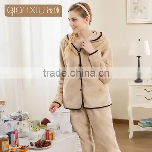 Perfect Qianxiu Cheap Hooded Design Pink Sexy Flannel Ladies Winter Nighty thumbnail-4