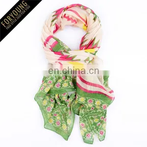 Self Fringe Block Printed Voile Scarf thumbnail-1