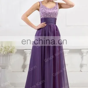 Grace Karin Sleeveless Long Chiffon Beaded Cheap Evening Dresses CL4104-3 thumbnail-3