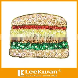 Hamburg and Chips Sequined Embroidery Patch Design, Fashion Food Sequin Embroidery Patch, Sequin Design thumbnail-3