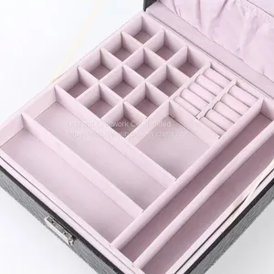 Square Large Capacity Fresh and Simple PU Flannel Jewelry Box Double-layer Portable High-end Princess Jewelry Storage Box thumbnail-3