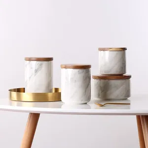 Nordic Fashion Hand Made Marble Ceramic Seal Storage Pot Canisters With Cover For Coffee Tea Candy thumbnail-2