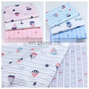 Cartoon Owl Sailing Boat Printed Cotton Print Navy Baby Summer Blanket Sleeping Children Cotton Fabric thumbnail-2