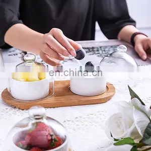 Flat Round Bamboo Cake Serving Plate Wood Dessert Stand Cheese Display With Dome Lid thumbnail-3