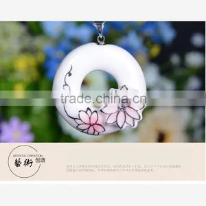 Czech Diamond Paved Enamel Famille Rose Porcelain Glazed Pendant Necklace thumbnail-5