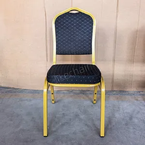 Stackable Banquet Chairs for Wedding Hotel Golden Metal Frame Diamond Dot Fabric Cushion Seat thumbnail-2