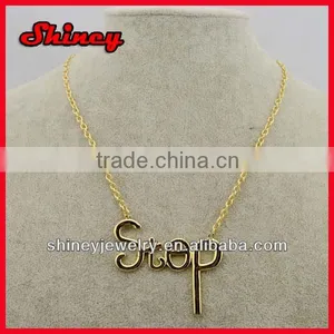 Cheap Alloy Gold Chain With "step" Words Pendant Necklace thumbnail-1