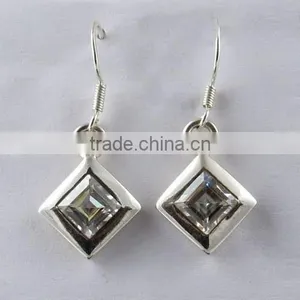 Charming White CZ 925 Sterling Silver Earring, Gemstone Silver Jewellery, Handmade Silver Jewellery thumbnail-1