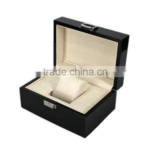 Custom Cheap Single Glossy Wood Luxury Black Lacquer Watch Box Quality Choice thumbnail-3