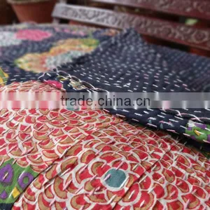 Tropical Kantha Handmade Quilt, Queen Size Reversible Kantha Bedding, Handstiched By Artisians of India, Hand Art Kantha Work thumbnail-1