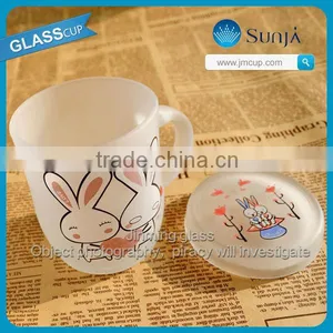Whilte Big Rabbit Animal Lovely Glass Tea Cups With Lid for the Office Workers Especially Girls thumbnail-2