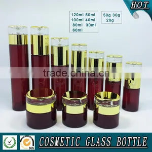 Cylinder RED Coloured Glass Cosmetics Bottles and Face Cream Jars thumbnail-1