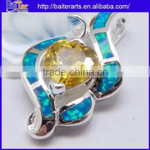 Hot !!! Created Blue Opal And Pear Cut Olivine Peridot Pendant Necklace Fancy Pendant Designs For Girls thumbnail-5