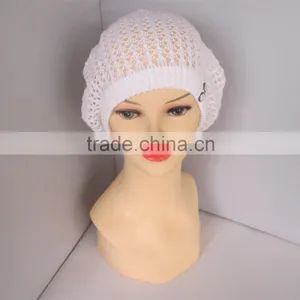 New Arrive Button Decoration Elegant White Crochet Knit Winter Hat thumbnail-1