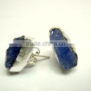 Tanzanite Raw Gemstone Stud 925 Sterling Silver Earring Jewelry, Rough Gemstone Stud Earring, Designer Gemstone Jewelry thumbnail-2
