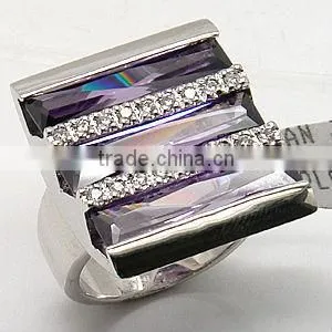 Nickel Free Rhodium Plated Amethyst CZ Ring thumbnail-1