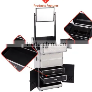 Salon Beauty Artist Professional Aluminum Rolling Trolley Makeup Case With Drawers thumbnail-4