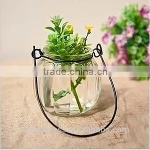 Pumpkin Shape Glass Vase Bottle for Plant With Metal Handle Candle Hydroponic/Home Decoration thumbnail-1