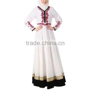 Islamic Clothing Hijab Muslim Wear White Chiffon Embroidered Woman Abaya thumbnail-2