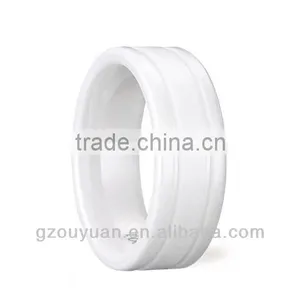 New Grooved White Ceramic Ring, Women's White Ceramic Ring thumbnail-1