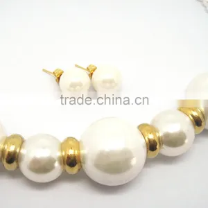 Fashionable Stainless Steel Gold Pearl Jewelry Set for Women thumbnail-3