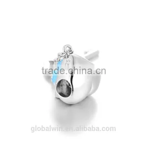 Hot Sale Blue Enamel Solid S925 Heart Silver Plated Bell Couple Bracelet Key Lock Personal Long Chains SlideCharms Pendants thumbnail-3