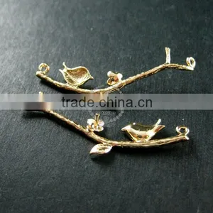 10x35mm 14K Light Gold Plated Bird on Flower Tree Branch DIY Pendant Charm Supplies 1850186 thumbnail-1