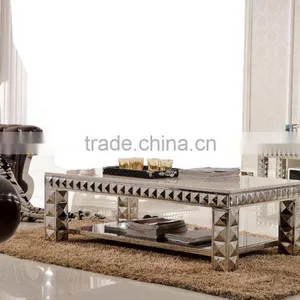 C338 Rectangle Diamond Marble Stainless Steel Coffee Table thumbnail-3