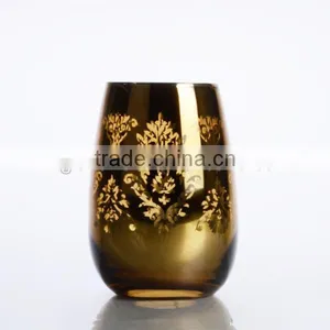New Design Electroplating Golden Color Glass Tumbler Stemless Wine Glass thumbnail-3