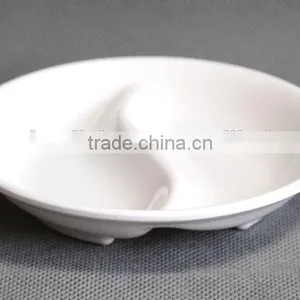 White Melamine Ta IJi Dish,2 Sectins Melamine Sause Dish thumbnail-1