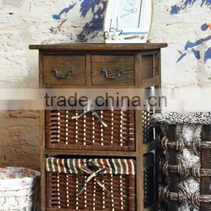 Wicker Wooden Furniture With 4 Drawers Willow Cabinet CN thumbnail-2