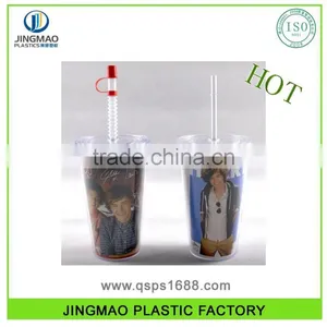 Plastic Double Wall Tumbler With Straw thumbnail-1