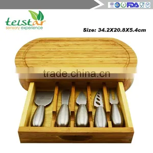 New Design Bamboo Cheese Board Set Professional Manufacturer of Bamboo&wood Items Cheese Board Set Cheese Knives W/cutting Board thumbnail-1