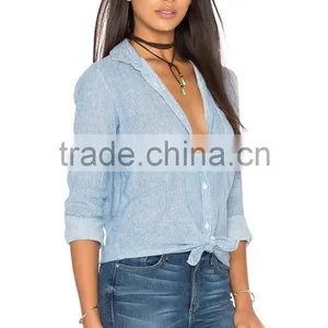 2016 Latest Girls Linen Shirt Fashion Design OEM Service thumbnail-2