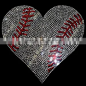 Rhinestone Transfer " Crystal Baseball Heart " Hotfix , Iron On, Bling thumbnail-1