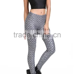MGOO 2017 Fashion Manufacturer Custom Jersey Leggings 90 Polyester 10 Spandex Leggings Grey Mermaid Scale Print thumbnail-3