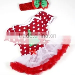 New Fashion Chirstmas Tree 100% Cotton Baby Romper With Pettiskirts Petti Rompers thumbnail-1