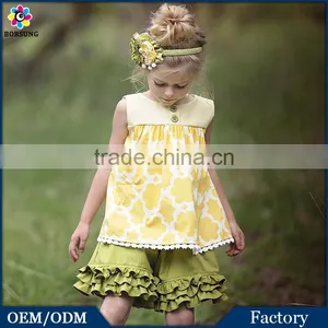 Cotton Frocks Designs Yellow Alpine Daisy Top Kids Girls Ruffle Shorts Pants Sets Giggle Moon Remake Ourfits thumbnail-1