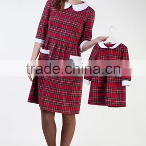 Hot Sale Mom And Daughter Dress Christmas Red Plaid Patry Dress For Mother and Daughter thumbnail-1