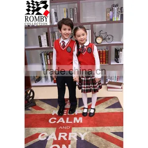 Spring Primary School Uniform Designs Knit Fabric Children Set thumbnail-1