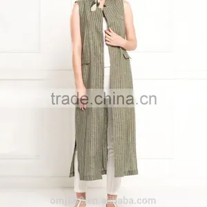 Fashion Ladies Pocket Red Long Vest Pattern thumbnail-3