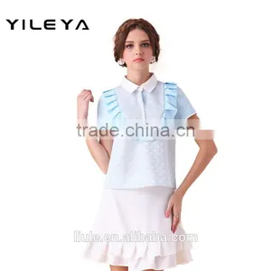 Cute Neck Designed Young Ladies Models Short Sleeve Blouse thumbnail-2