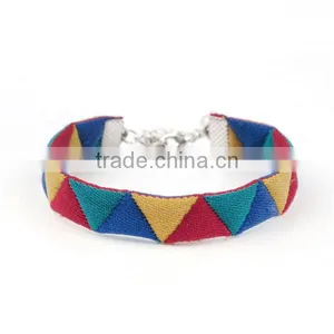 Fabric Boho Chic Bracelets Multicolor Cord Triangle Pattern Elastic 16.5cm Long thumbnail-1