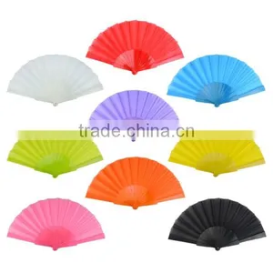 New Design Fabric Folding Hand Fans With Plastic Ribs,Party Costume Performance Plain Hand Fan thumbnail-1