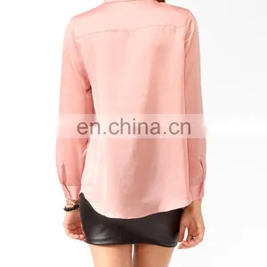 CHEFON Long Button Cuffed Sleeve Mature Satin Women Blouse 2016 for Fat thumbnail-3