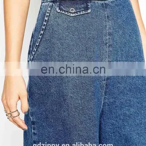 2015 New Fashion Denim Culottes Pants in Mid Blue Wash for Women thumbnail-5