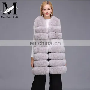 Ladies Wholesale Women Real Fox Fur Sleeveless Long Vest thumbnail-1