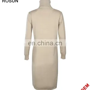 Women Turtleneck Long Sleeves Ribbed Split Side Knit Dress thumbnail-2