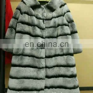 New Style Winter Warm Fashion Rex Rabbit Fur Coat Chinchilla Fur Parka thumbnail-3